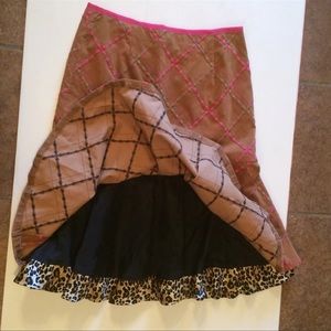 Sara Jane Embroidery Godet Style Skirt lining animal print trim Sz 8 Made In USA